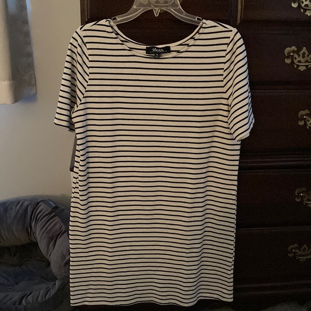 Lulu’s black and white striped mini shift dress.  Size M